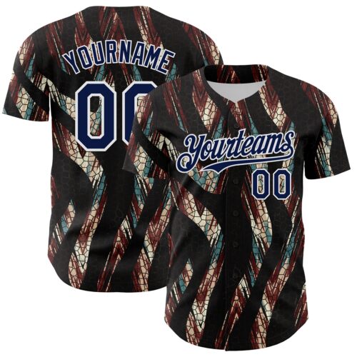 3DPattern8042 Custom Black Navy-White 3D Pattern Design Burner Costumes Animal Print Authentic Baseball Jersey