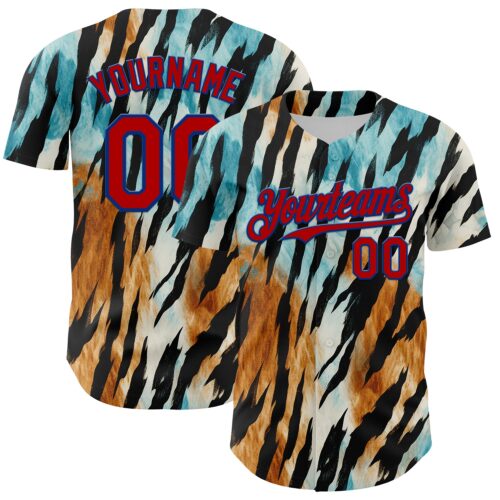 3DPattern8043 Custom Black Red-Royal 3D Pattern Design Burner Costumes Zebra Print Authentic Baseball Jersey
