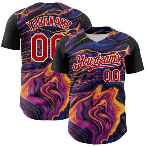3DPattern8044 Custom Purple Red-White 3D Pattern Design Burner Costumes Lava Authentic Baseball Jersey