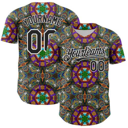 3DPattern8046 Custom Green Black-White 3D Pattern Design Burner Costumes Geometric Shape Authentic Baseball Jersey
