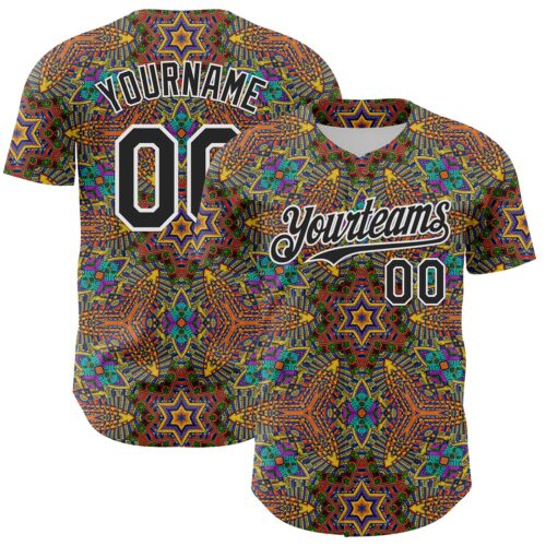 3DPattern8047 Custom Gold Black-White 3D Pattern Design Burner Costumes Trippy Authentic Baseball Jersey