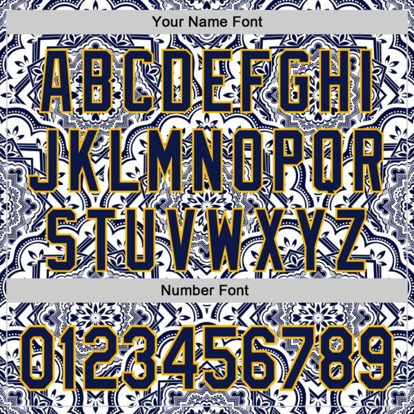 Custom Navy Gold 3D Pattern Design Burner Costumes Damask Authentic Baseball Jersey