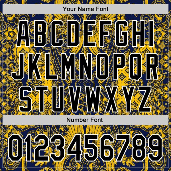 Custom Navy Black Yellow-White 3D Pattern Design Burner Costumes Paisley Authentic Baseball Jersey