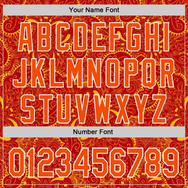 Custom Red Orange Gold-White 3D Pattern Design Burner Costumes Paisley Authentic Baseball Jersey