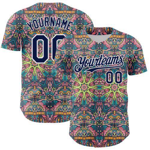 3DPattern8052 Custom Green Navy-White 3D Pattern Design Burner Costumes Psychedelic Authentic Baseball Jersey
