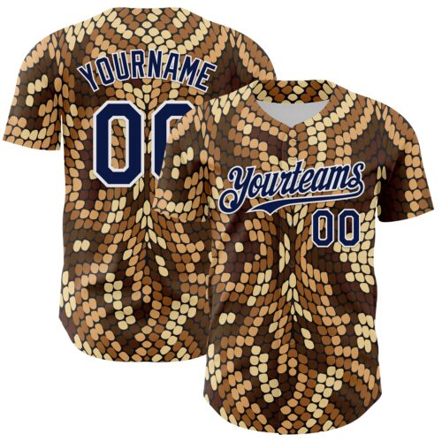 3DPattern8056 Custom Brown Navy-White 3D Pattern Design Burner Costumes Snake Print Authentic Baseball Jersey