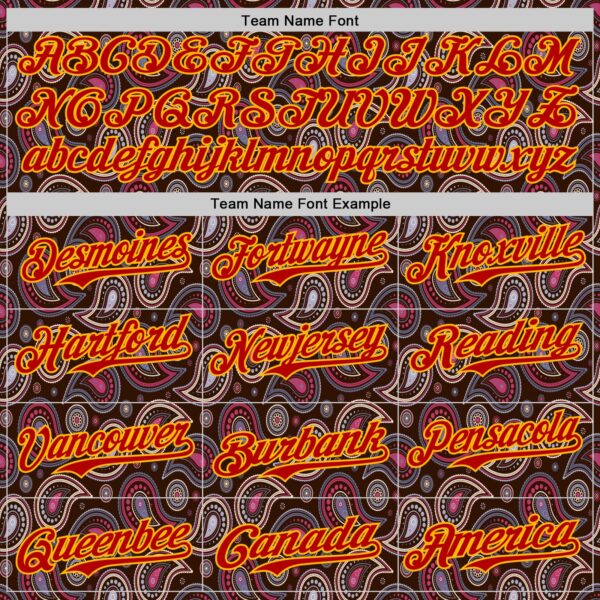 Custom Brown Red-Gold 3D Pattern Design Burner Costumes Paisley Bandana Authentic Baseball Jersey