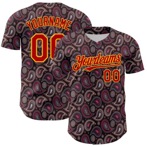 3DPattern8060 Custom Brown Red-Gold 3D Pattern Design Burner Costumes Paisley Bandana Authentic Baseball Jersey