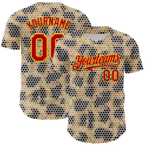 3DPattern8061 Custom Cream Red-Gold 3D Pattern Design Burner Costumes Leopard Mosaic Authentic Baseball Jersey
