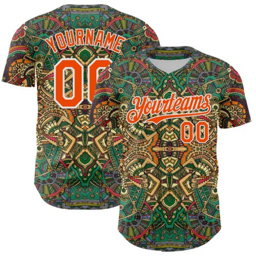 3DPattern8062 Custom Green Orange-White 3D Pattern Design Burner Costumes Exotic Authentic Baseball Jersey
