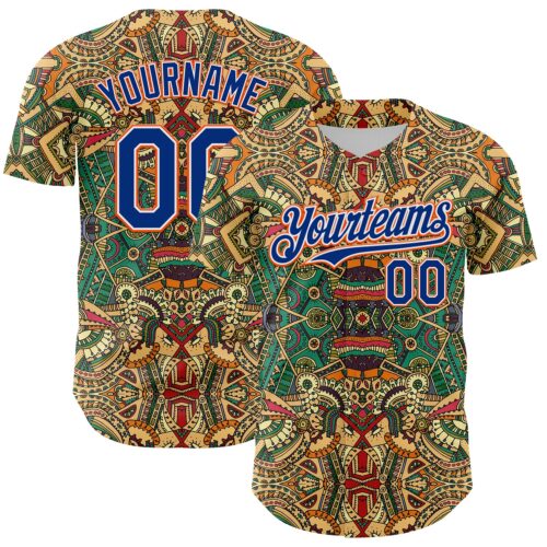 3DPattern8063 Custom Green Royal White-Orange 3D Pattern Design Burner Costumes Exotic Authentic Baseball Jersey
