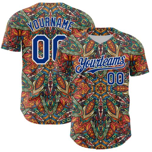 3DPattern8064 Custom Orange Royal-White 3D Pattern Design Burner Costumes Exotic Authentic Baseball Jersey