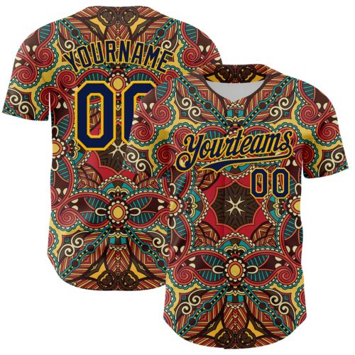 3DPattern8065 Custom Red Navy-Gold 3D Pattern Design Burner Costumes Exotic Authentic Baseball Jersey