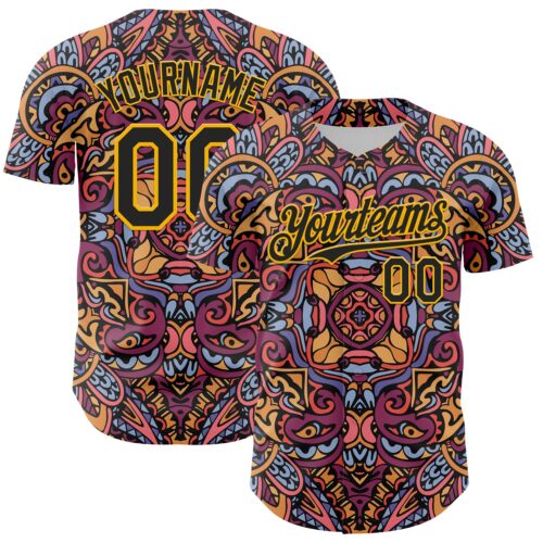 3DPattern8066 Custom Purple Black-Gold 3D Pattern Design Burner Costumes Exotic Authentic Baseball Jersey