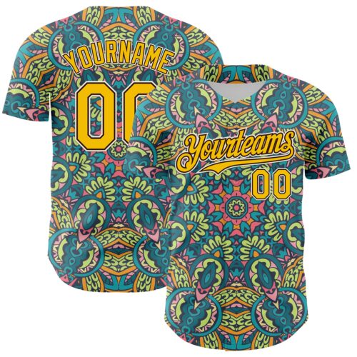 3DPattern8069 Custom Green Yellow Brown-White 3D Pattern Design Burner Costumes Exotic Authentic Baseball Jersey