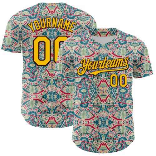 3DPattern8070 Custom Green Yellow-Brown 3D Pattern Design Burner Costumes Exotic Authentic Baseball Jersey