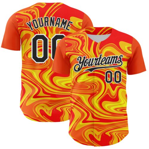3DPattern8071 Custom Orange Black Gold-White 3D Pattern Design Rave Party Marble Lava Authentic Baseball Jersey