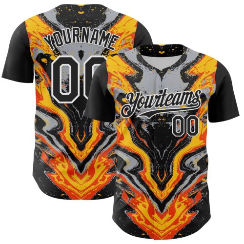 3DPattern8072 Custom Black Gray Orange Yellow-White 3D Pattern Design Rave Party Marble Lava Authentic Baseball Jersey