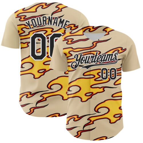 3DPattern8073 Custom City Cream Black-White 3D Pattern Design Rave Party Flame Authentic Baseball Jersey