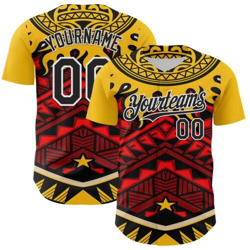 3DPattern8074 Custom Yellow Black Red-White 3D Pattern Design Rave Party Tribal Authentic Baseball Jersey