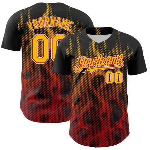 3DPattern8075 Custom Black Yellow Red-White 3D Pattern Design Rave Party Flame Authentic Baseball Jersey