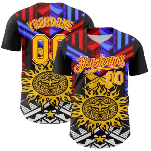 3DPattern8076 Custom Black Yellow Red-White 3D Pattern Design Rave Party Sun Tribal Authentic Baseball Jersey