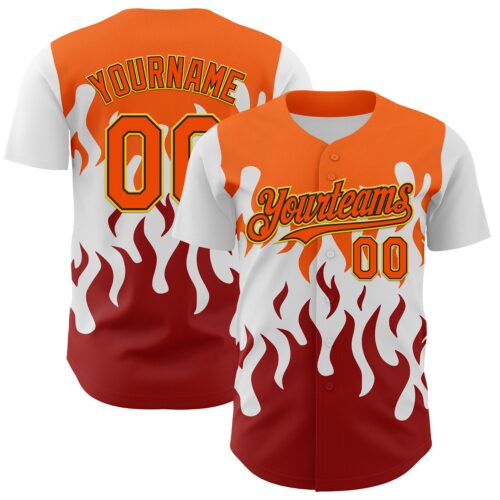 3DPattern8077 Custom White Orange Red Black-Yellow 3D Pattern Design Rave Party Flame Authentic Baseball Jersey
