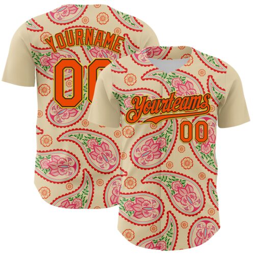 3DPattern8079 Custom Cream Orange Black-Yellow 3D Pattern Design Rave Party Paisley Bandana Authentic Baseball Jersey