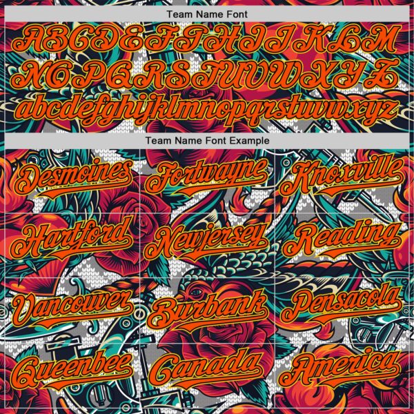 Custom White Orange Black-Yellow 3D Pattern Design Rave Party Roses Vintage Tattoos Authentic Baseball Jersey