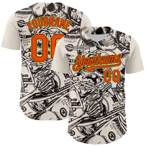 3DPattern8082 Custom White Orange Black-Yellow 3D Pattern Design Rave Party Vintage Cash Money Authentic Baseball Jersey