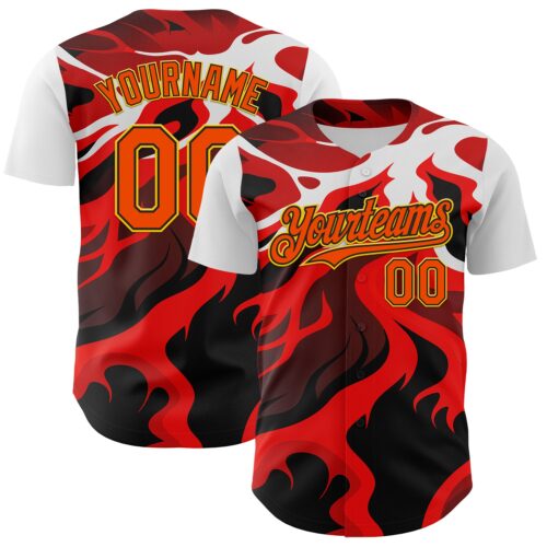 3DPattern8084 Custom White Orange Black-Yellow 3D Pattern Design Rave Party Flame Lava Authentic Baseball Jersey