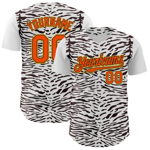 3DPattern8087 Custom White Orange Black-Yellow 3D Pattern Design Rave Party Animal Zebra Print Authentic Baseball Jersey
