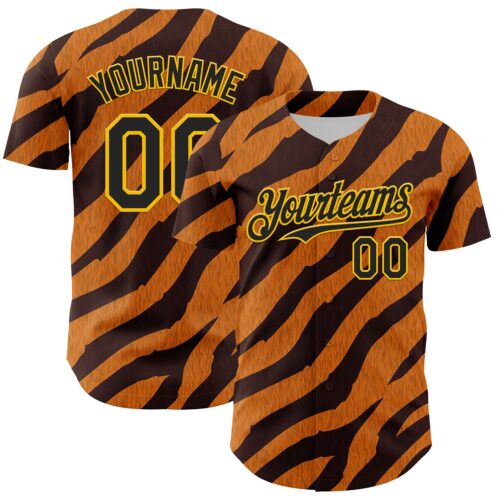 3DPattern8096 Custom Orange Black-Gold 3D Pattern Design Rave Party Tiger Print Authentic Baseball Jersey