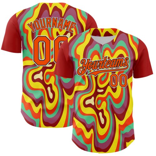 3DPattern8098 Custom Red Orange Black-White 3D Pattern Design Rave Party Marble Lava Authentic Baseball Jersey