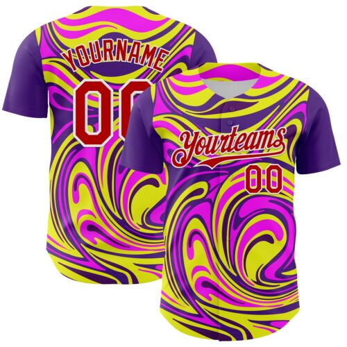 3DPattern8099 Custom Purple Red-White 3D Pattern Design Rave Party Marble Lava Authentic Baseball Jersey