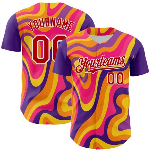 3DPattern8100 Custom Purple Red-White 3D Pattern Design Rave Party Marble Lava Authentic Baseball Jersey