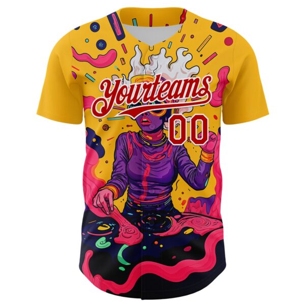 Custom Gold Red-White 3D Pattern Design Rave Party Trippy Disco Authentic Baseball Jersey
