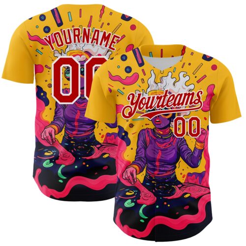 3DPattern8102 Custom Gold Red-White 3D Pattern Design Rave Party Trippy Disco Authentic Baseball Jersey