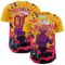 Custom Gold Red-White 3D Pattern Design Rave Party Trippy Disco Authentic Baseball Jersey