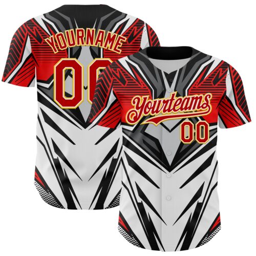 3DPattern8108 Custom White Red Black-Yellow 3D Pattern Design Burner Costumes Cyber Punk Authentic Baseball Jersey