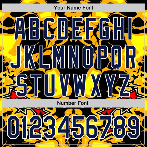 Custom Black Navy Yellow-White 3D Pattern Design Burner Costumes Flame Authentic Baseball Jersey