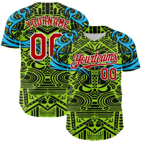 3DPattern8115 Custom Green Red Blue Black-White 3D Pattern Design Burner Costumes Tribal Authentic Baseball Jersey