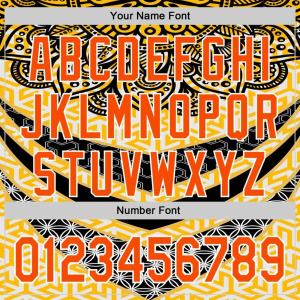 Custom Yellow Orange Black-White 3D Pattern Design Burner Costumes Tribal Authentic Baseball Jersey