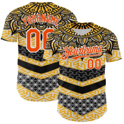 3DPattern8116 Custom Yellow Orange Black-White 3D Pattern Design Burner Costumes Tribal Authentic Baseball Jersey
