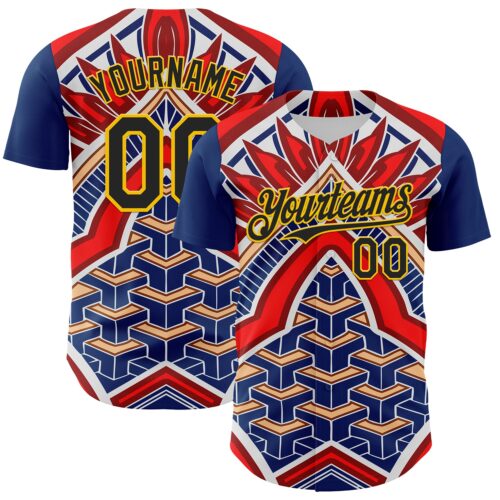 3DPattern8120 Custom Blue Black Red-Yellow 3D Pattern Design Burner Costumes Tribal Authentic Baseball Jersey