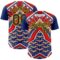 Custom Blue Black Red-Yellow 3D Pattern Design Burner Costumes Tribal Authentic Baseball Jersey