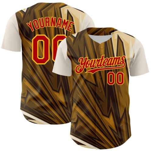 3DPattern8121 Custom Brown Red-Yellow 3D Pattern Design Burner Costumes Desert Authentic Baseball Jersey