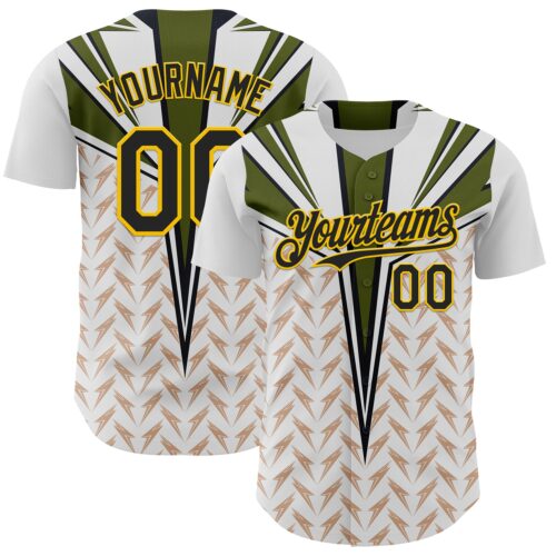 3DPattern8122 Custom White Black-Yellow 3D Pattern Design Burner Costumes Lightning Authentic Baseball Jersey