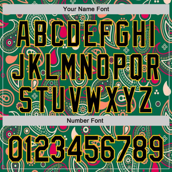Custom Kelly Green Black-Yellow 3D Pattern Design Burner Costumes Paisley Bandana Authentic Baseball Jersey
