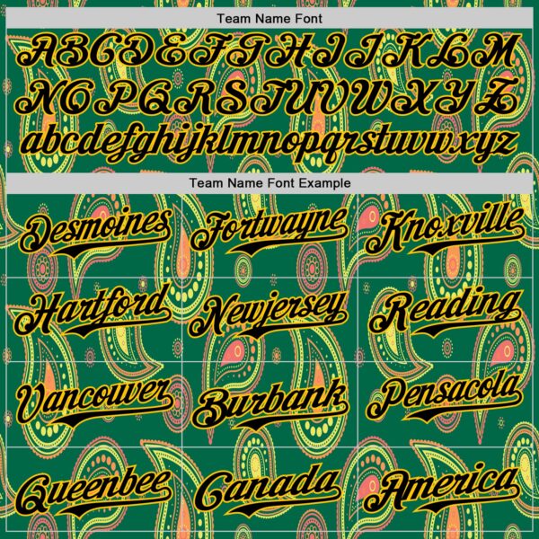 Custom Kelly Green Black-Yellow 3D Pattern Design Burner Costumes Paisley Bandana Authentic Baseball Jersey